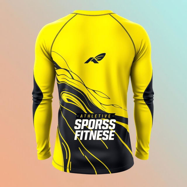 A long-sleeve sports t-shirt design featuring a contemporary and vibrant aesthetic