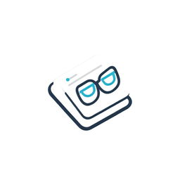 Create an icon illustrating the concept of 'readability'. The design should incorporate elements such as an open book overlaid with an eye or a pair of glasses, emphasizing clear and accessible text.