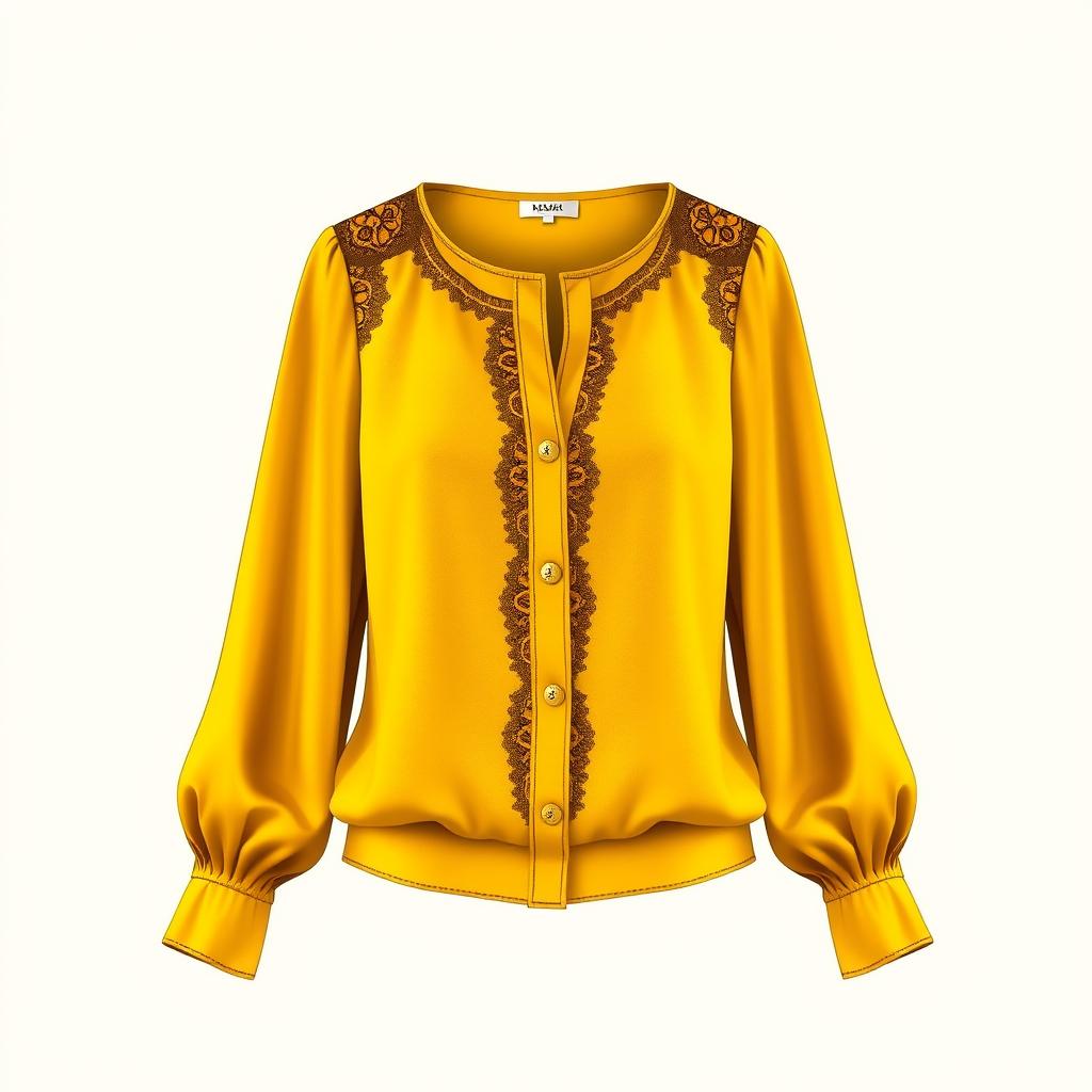 An elegant long-sleeve blouse design featuring a luxurious and sophisticated style