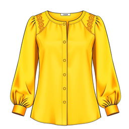 An elegant long-sleeve blouse design featuring a luxurious and sophisticated style