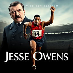 A powerful movie poster for "Jesse Owens" produced by Gaumont, featuring Gerard Depardieu as Adolf Hitler and Will Smith as Jesse Owens