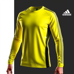 A long-sleeve athletic shirt designed by Adidas, featuring a vibrant and dynamic design in a bold yellow color