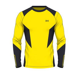 A modern long-sleeve sports t-shirt design featuring a dominant yellow color with stylish variations of dark gray