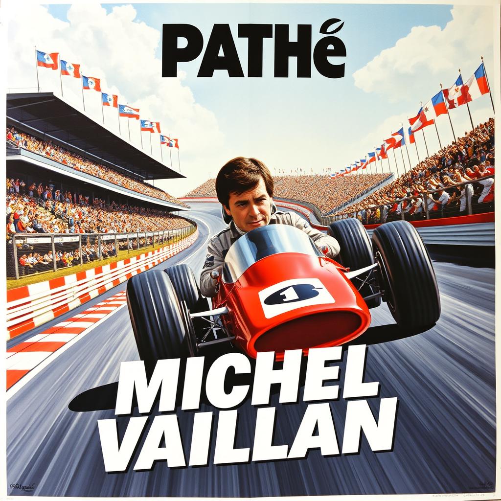 An eye-catching film poster for a Pathé production featuring Michel Vaillant, the iconic racing driver