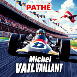 An eye-catching film poster for a Pathé production featuring Michel Vaillant, the iconic racing driver