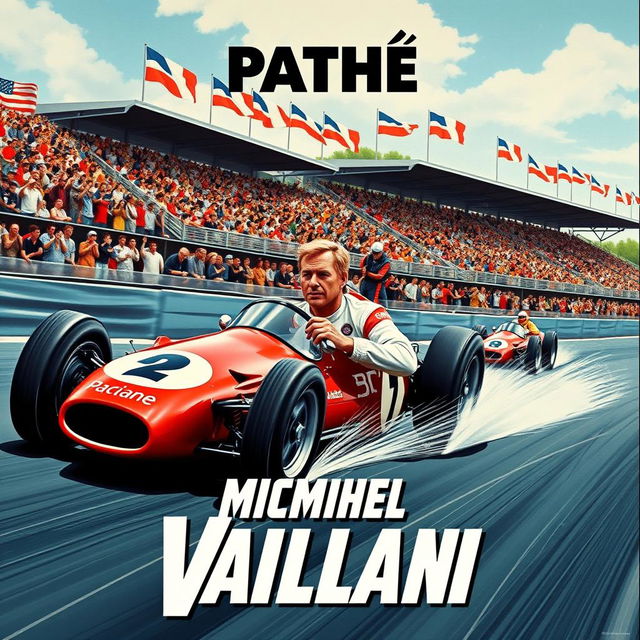 An eye-catching film poster for a Pathé production featuring Michel Vaillant, the iconic racing driver