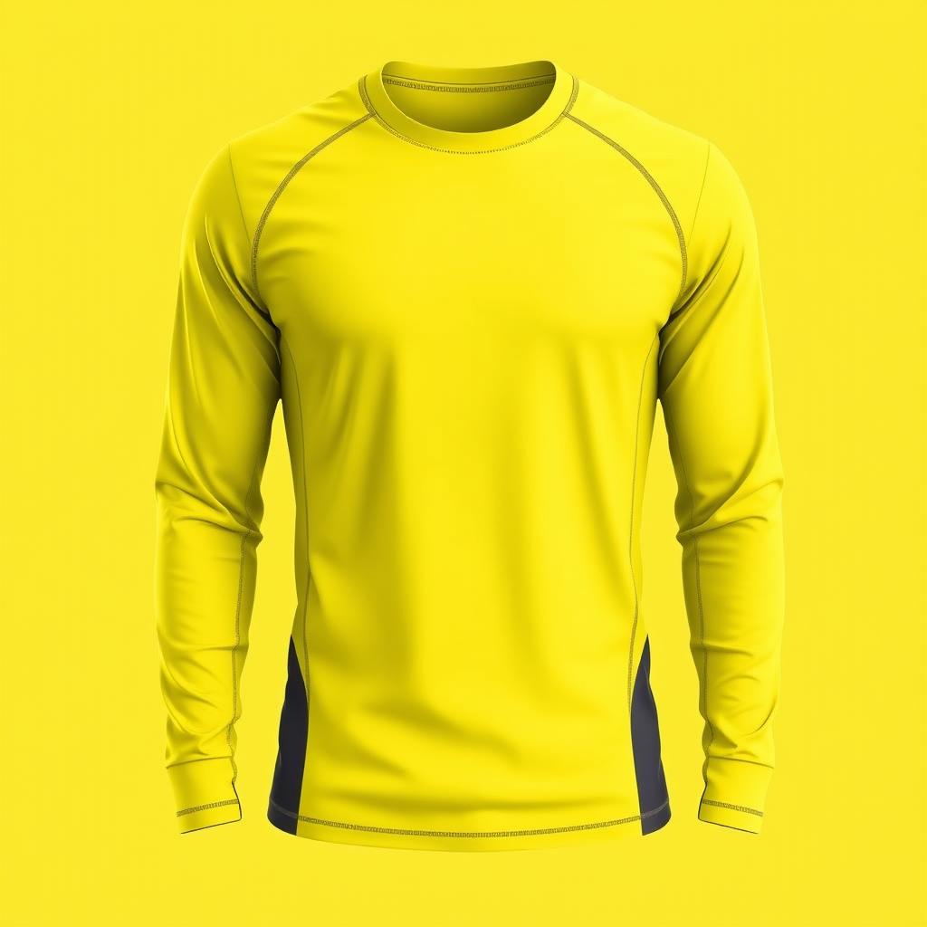 A sophisticated long-sleeve sports t-shirt design showcasing a dominant yellow hue with subtle dark gray accents