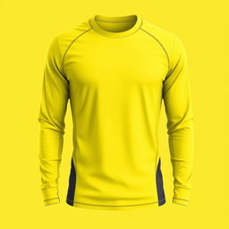 A sophisticated long-sleeve sports t-shirt design showcasing a dominant yellow hue with subtle dark gray accents