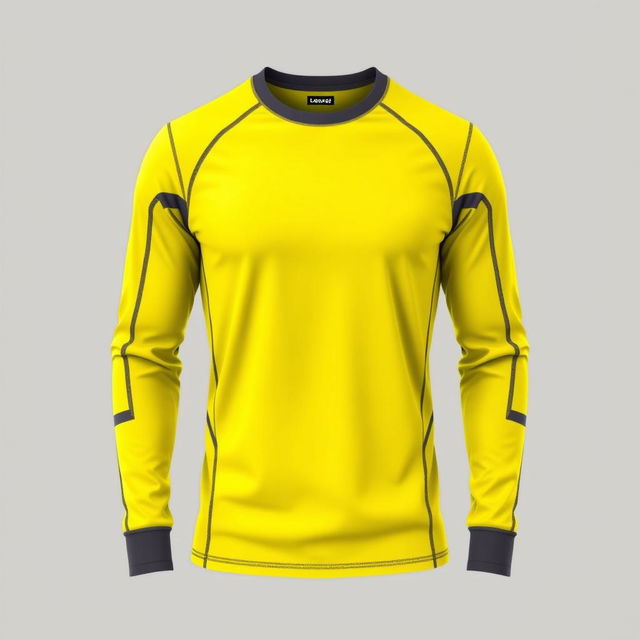 A sophisticated long-sleeve sports t-shirt design showcasing a dominant yellow hue with subtle dark gray accents