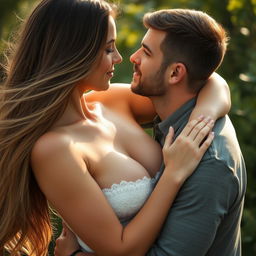 A romantic and intimate scene featuring a couple in a natural setting