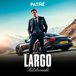 A captivating film poster for a Pathé production featuring Largo Winch alongside an Alpine A110 car