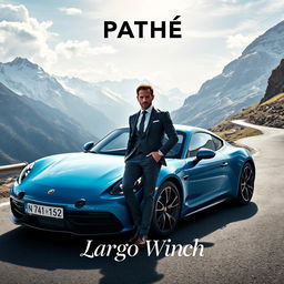 A captivating film poster for a Pathé production featuring Largo Winch alongside an Alpine A110 car