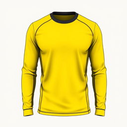 A stylish long-sleeve sports t-shirt design that features a dominant yellow color with subtle variations of dark gray on the neckline and cuffs