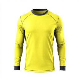 A stylish long-sleeve sports t-shirt design that features a dominant yellow color with subtle variations of dark gray on the neckline and cuffs