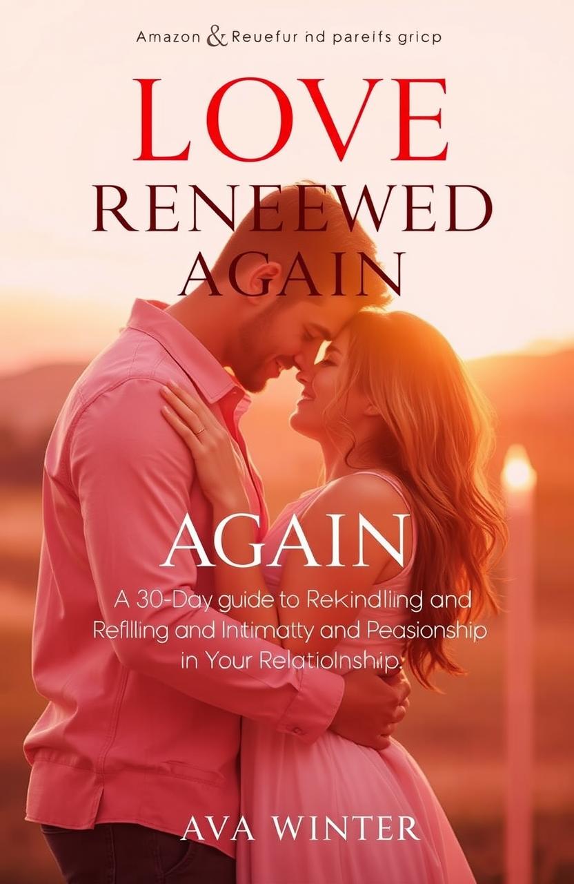 A romantic book cover for an Amazon ebook titled *Love Renewed Again: A 30-Day Guide to Rekindling Intimacy and Passion in Your Relationship*