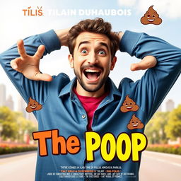 A quirky and humorous film poster featuring Tilian Duhaubois on the cover for a movie titled "The Poop