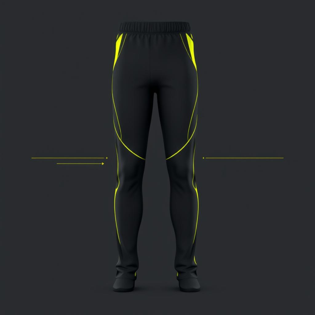 A long pants sportswear design, predominantly dark gray in color, featuring subtle variations of bright yellow accents