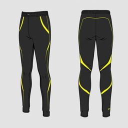 A long pants sportswear design, predominantly dark gray in color, featuring subtle variations of bright yellow accents