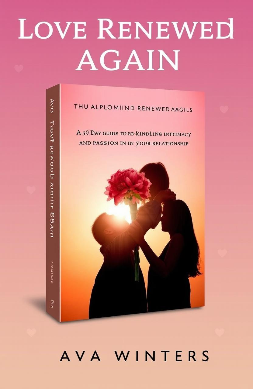 A romantic, uplifting book cover for "Love Renewed Again: A 30-Day Guide to Rekindling Intimacy and Passion in Your Relationship" by Ava Winters