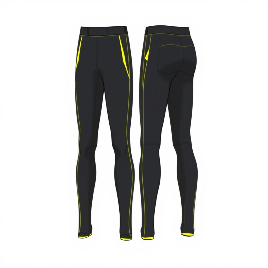 A long pants sportswear design, predominantly dark grey, featuring subtle yellow accents