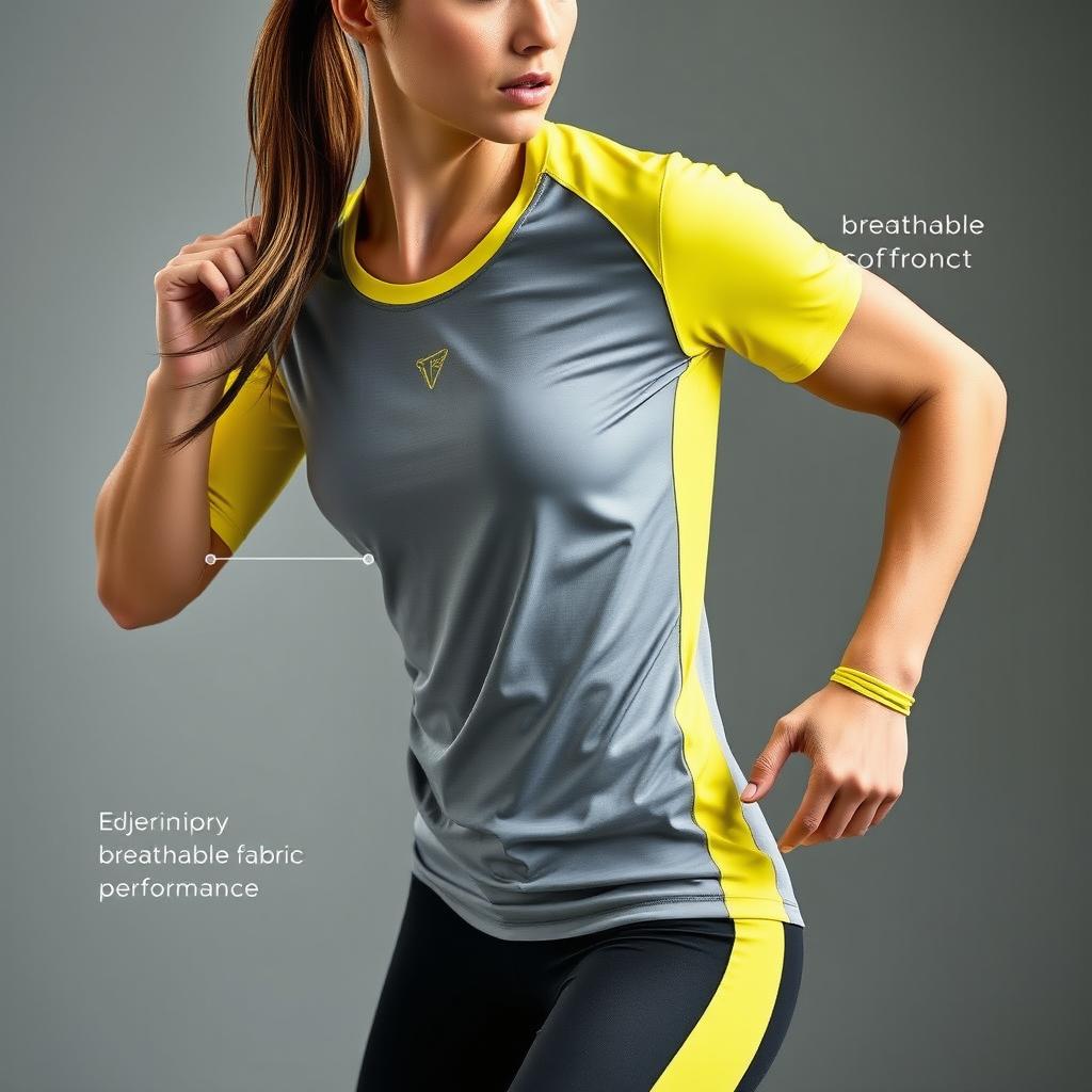 A stylish sporty performance-focused fitness tee in yellow and grey