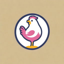 A fun and vibrant logo featuring a chicken with a Barbie-inspired style, complete with bold outlines, pop colors, and playful typography.