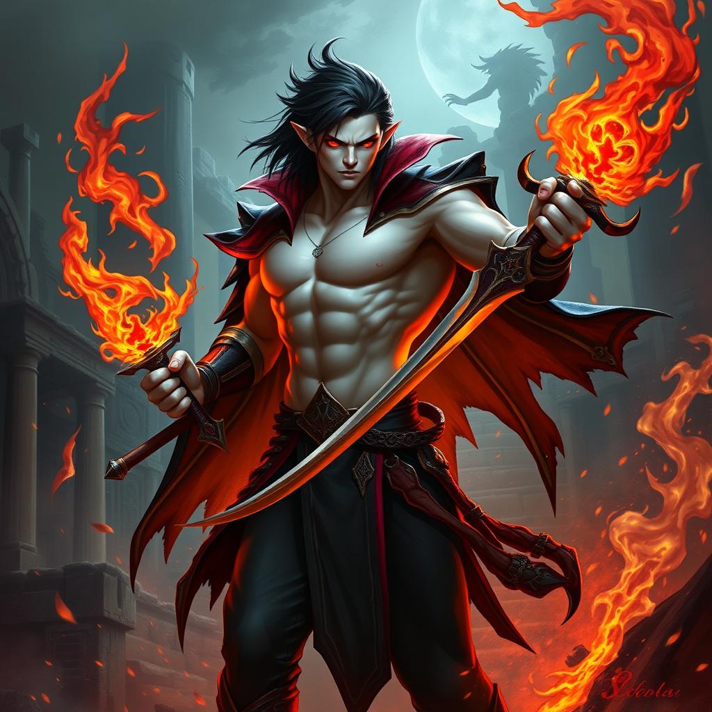 Alistar Bloodthirst, a 132-year-old vampire and bloodhunter from Ixalan, standing at 165 cm and weighing 72 kg