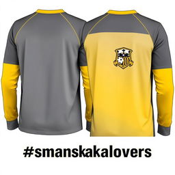 A long-sleeve sports jersey featuring a mix of yellow and gray colors