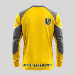 A long-sleeve sports jersey featuring a mix of yellow and gray colors