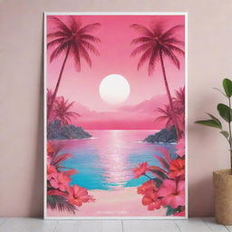 Design a vibrant poster featuring a paradise of love. The colors should be a mixture of stunning pinks and reds. Make sure the atmosphere is optimistic, dreamy, and oozes with affection.