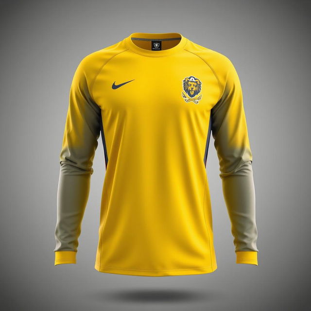 A long-sleeve sports jersey with a dominant yellow color and subtle gray accents