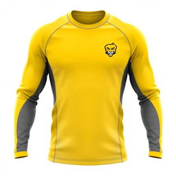 A long-sleeve sports jersey with a dominant yellow color and subtle gray accents