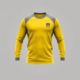 A long-sleeve sports jersey with a dominant yellow color and subtle gray accents