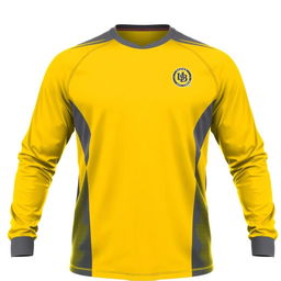 A long-sleeve sports jersey with a dominant yellow color and subtle gray accents