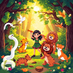 A vibrant and lively pixel art scene depicting happy animals dancing in a lush forest