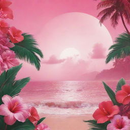 Design a vibrant poster featuring a paradise of love. The colors should be a mixture of stunning pinks and reds. Make sure the atmosphere is optimistic, dreamy, and oozes with affection.