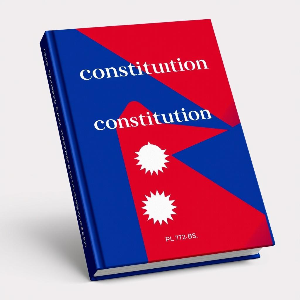 Design a book cover for the 'Constitution of Nepal-2072 BS' prominently featuring the Nepalese flag