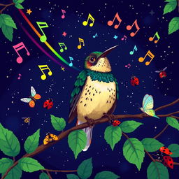 A vibrant and detailed pixel art scene depicting a nightingale perched elegantly on a branch, singing melodiously