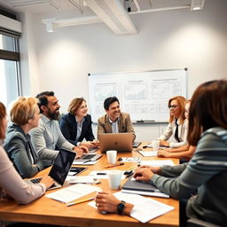 A family gathered around a conference table, engaged in a lively discussion about business strategies