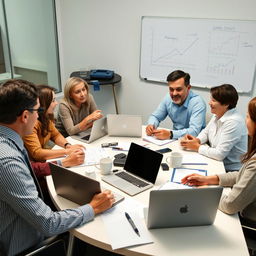 A family gathered around a conference table, engaged in a lively discussion about business strategies