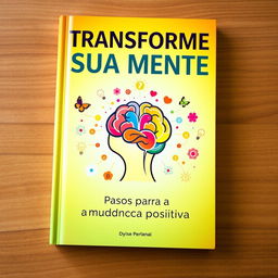 A captivating book cover design for "Transforme Sua Mente: Passos para a Mudança Positiva", featuring a vibrant and uplifting color palette with warm tones like orange, yellow, and soft greens