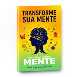 A captivating book cover design for "Transforme Sua Mente: Passos para a Mudança Positiva", featuring a vibrant and uplifting color palette with warm tones like orange, yellow, and soft greens