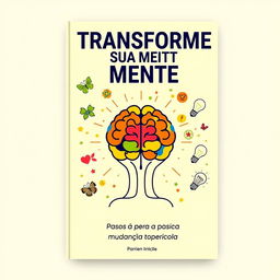 A captivating book cover design for "Transforme Sua Mente: Passos para a Mudança Positiva", featuring a vibrant and uplifting color palette with warm tones like orange, yellow, and soft greens