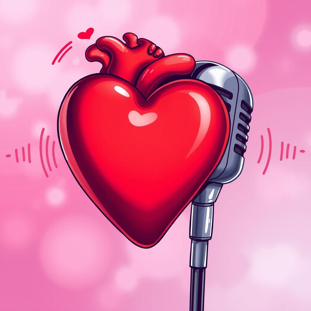 A vibrant and artistic illustration of a heart intertwined with a microphone