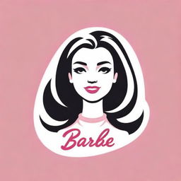 A stylish Barbie logo featuring distinctive, elegant cursive font , complemented by the iconic Barbie silhouette colored in classic pink and childhood simplicity.