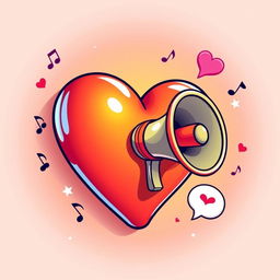 A colorful graphic illustration of a heart with a megaphone integrated into its design