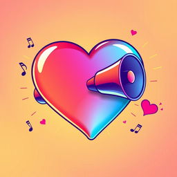 A colorful graphic illustration of a heart with a megaphone integrated into its design