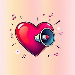 A colorful graphic illustration of a heart with a megaphone integrated into its design