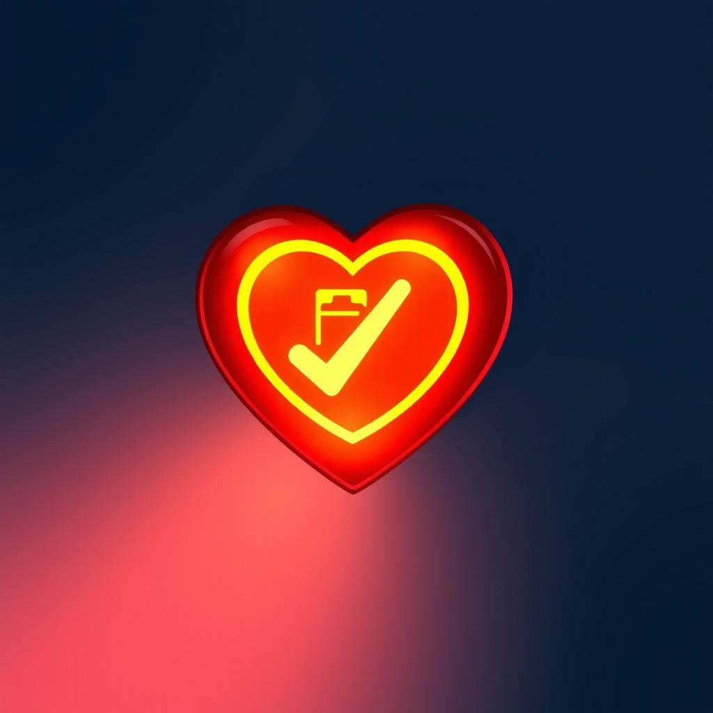 A creative and humorous illustration of a heart shape with a glowing check engine light symbol superimposed on it