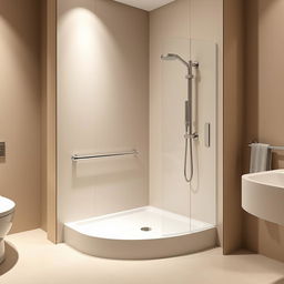 A modern bathroom featuring a sleek shower tray complemented by elegant beige wall rails